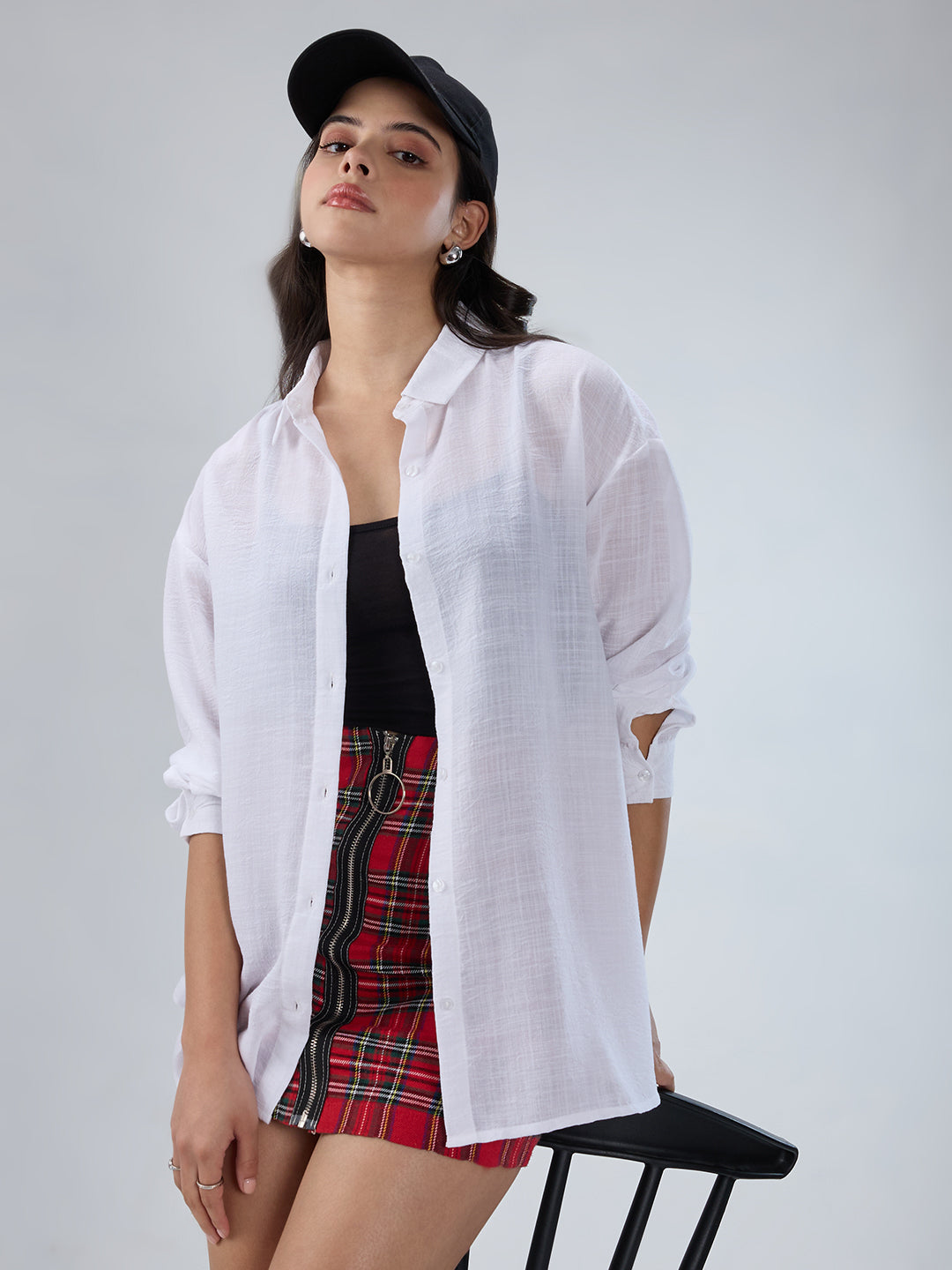 Pearl White Crinkled Oversized Shirt