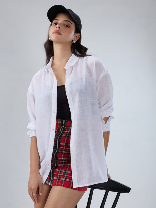 Pearl White Crinkled Oversized Shirt