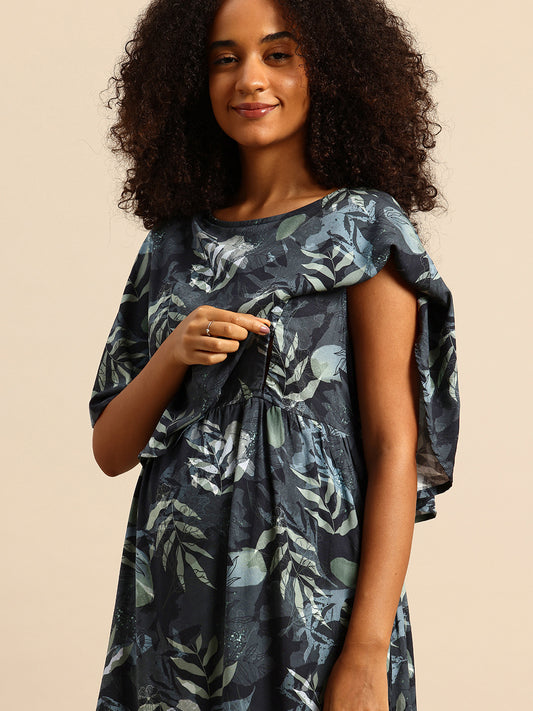 Multicolor Tropical Printed Maternity Dress