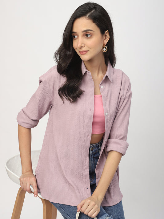 Lilac Jacquard Crinkled Oversized Shirt