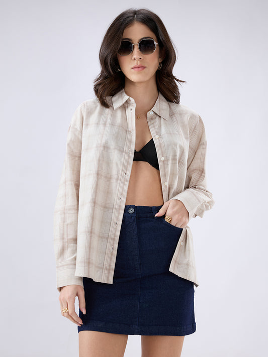 Grey Tartan Checked Jacquard Oversized Shirt
