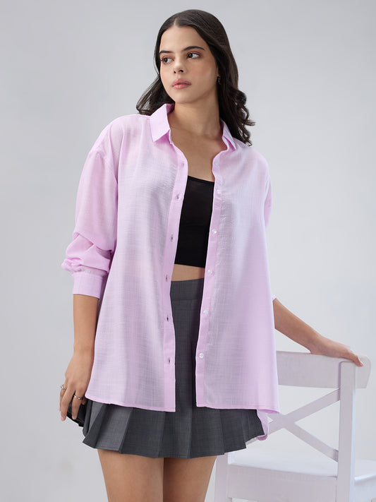 Pastel Pink Lightweight Soft-Weave Oversized Shirt