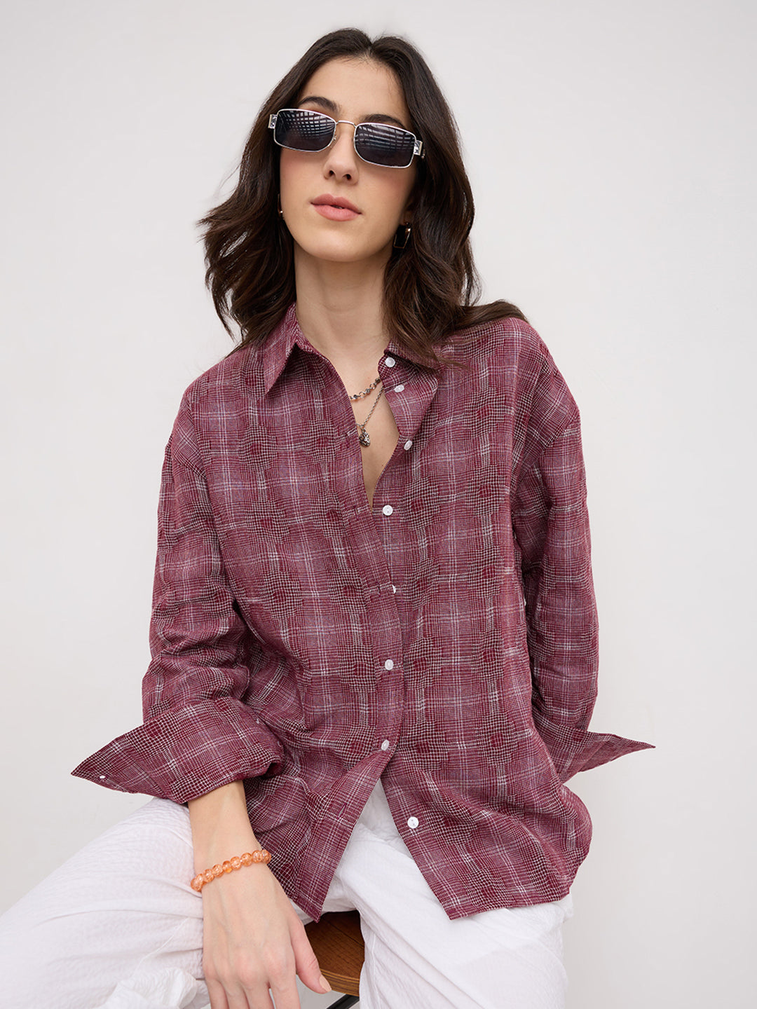 Classic Maroon Gridlock Smokey Plaid Oversized Shirt