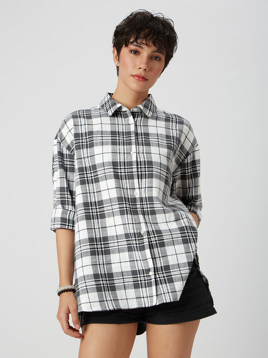 Black & White Tartanique Checked Oversized Shirt