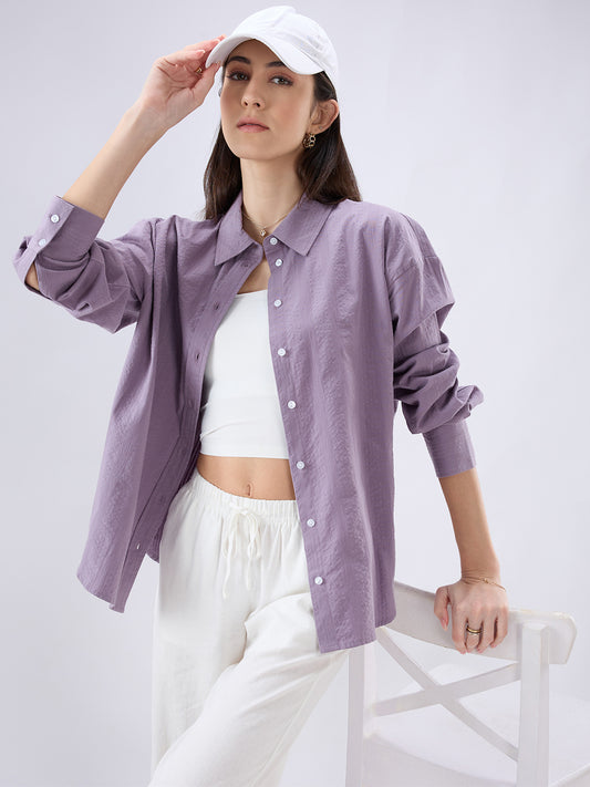 Lavender Seersucker Textured Oversized Shirt
