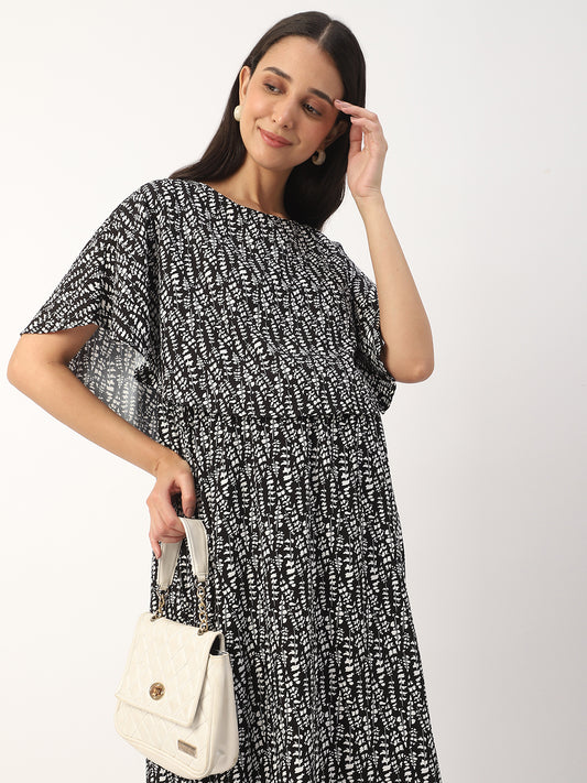 Black Abstract Printed Comfy Maternity Dress