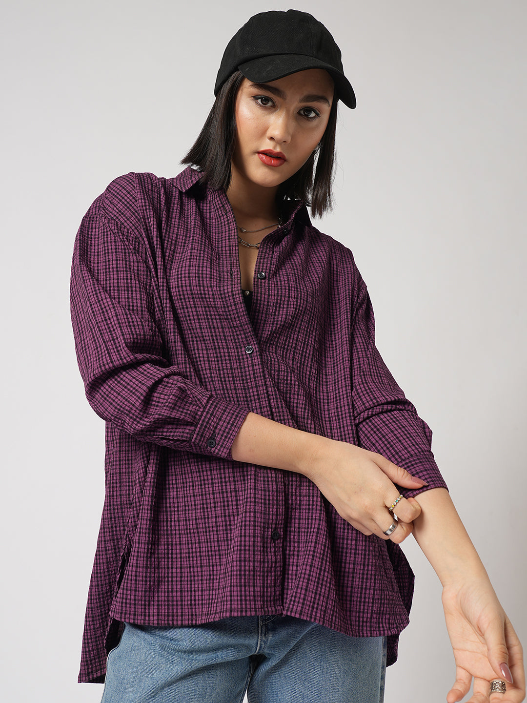 Pinkish Brown Vintage Mini Checks Oversized Shirt