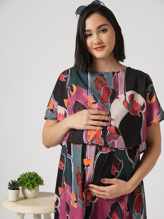 Abstract Printed Comfy Maternity Dress