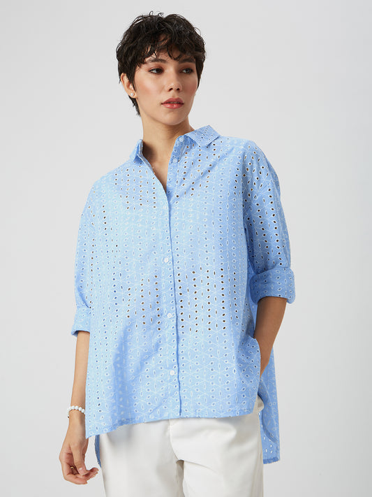 Baby Blue Schiffli Oversized Shirt