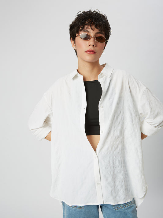 Snow White Dobby Textured Oversized Shirt