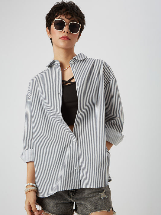 White & Navy Striped Oversized Shirt