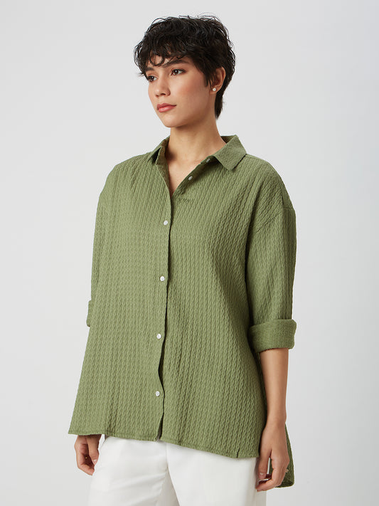 Fern Green Textured Oversized Shirt