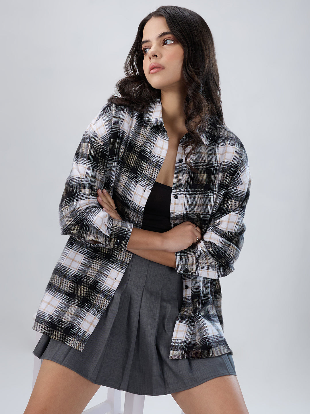 Multicolor Checked Oversized Flannel Shirt