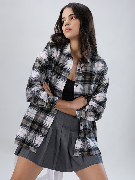 Multicolor Checked Oversized Flannel Shirt