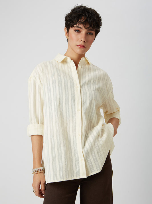 Bright Yellow Dobby Striped Oversized Shirt