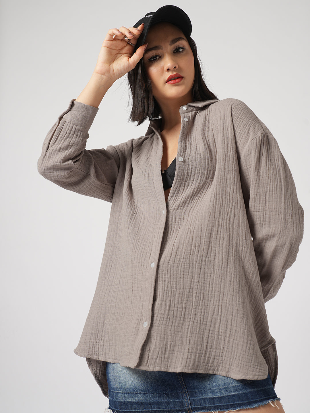 Almond Beige Double Cloth Oversized Shirt
