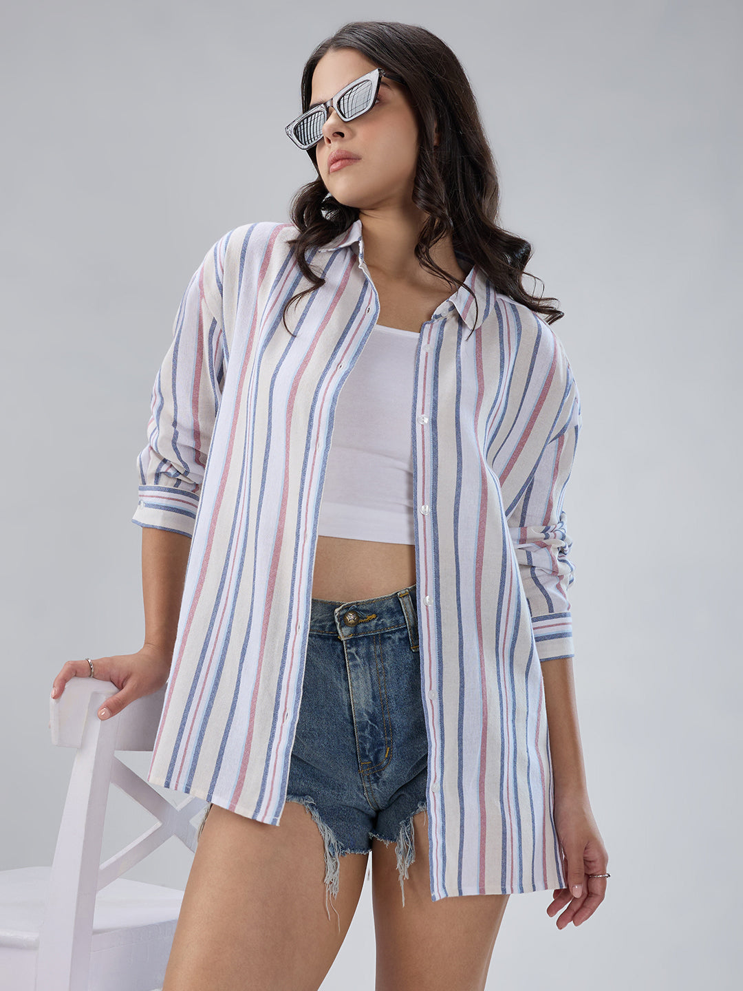 Multicolor Vertical Striped Oversized Shirt