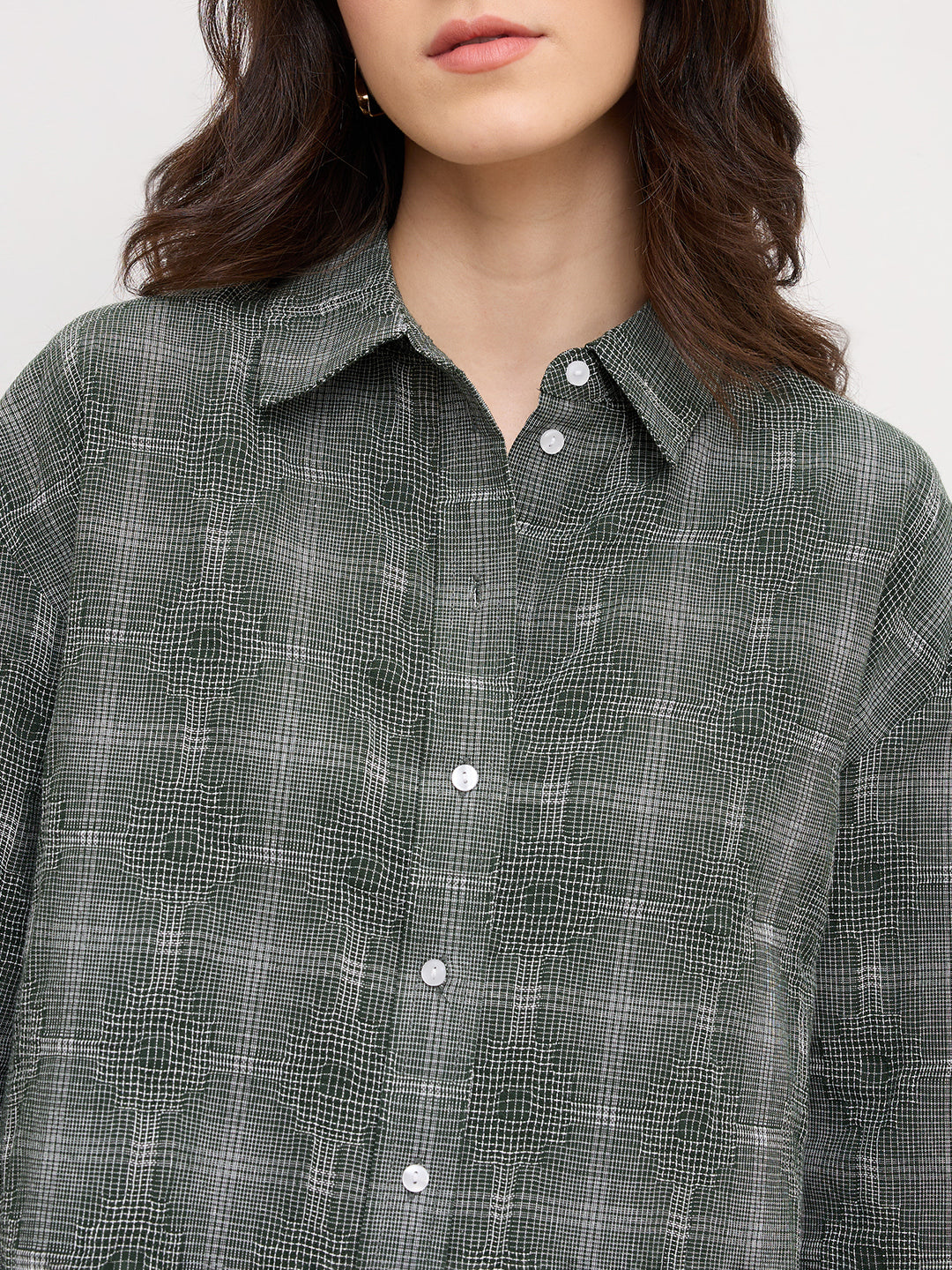 Olive Green Gridlock Smokey Plaid Oversized Shirt
