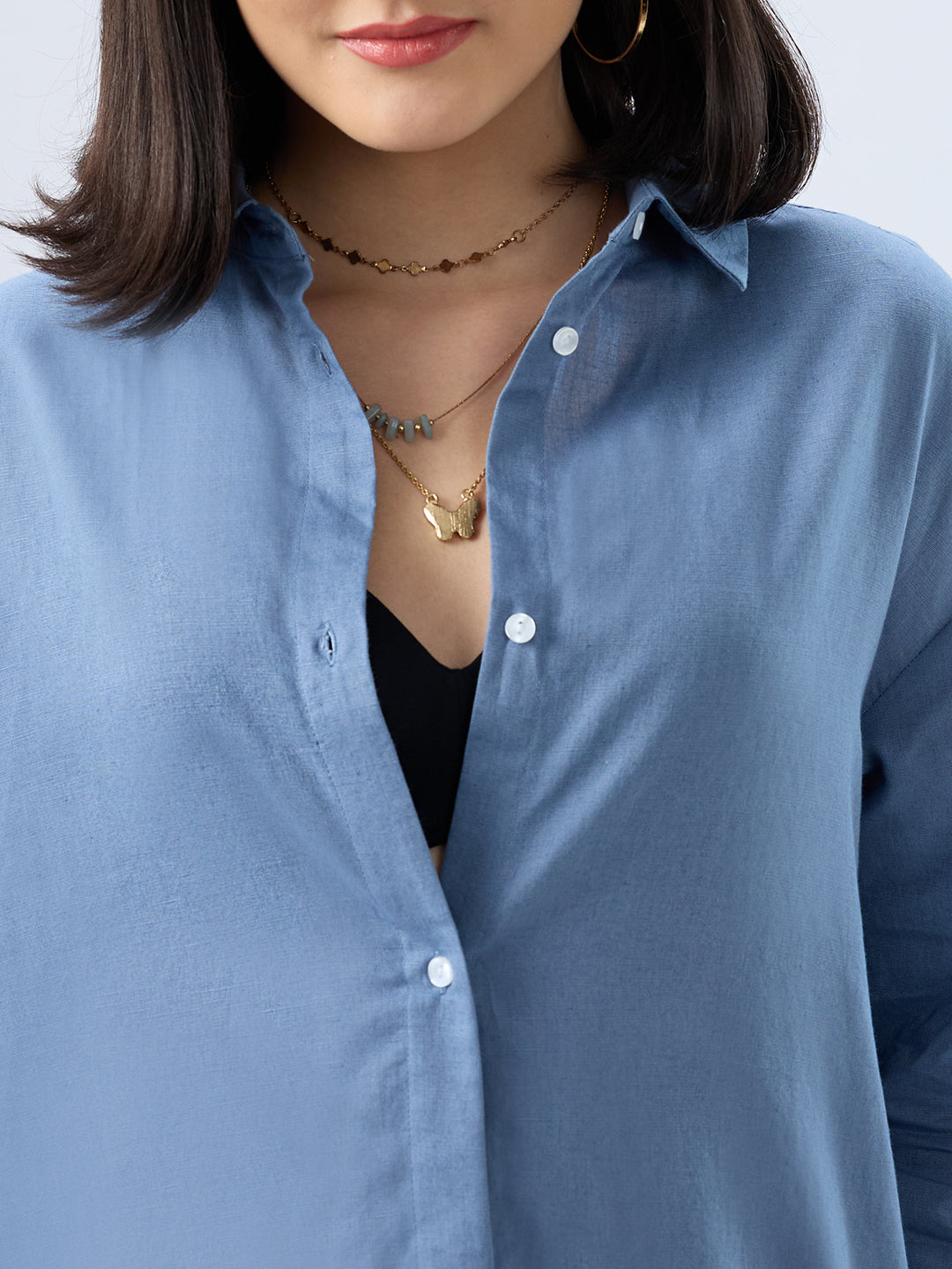 Steel Blue Linen Oversized Shirt
