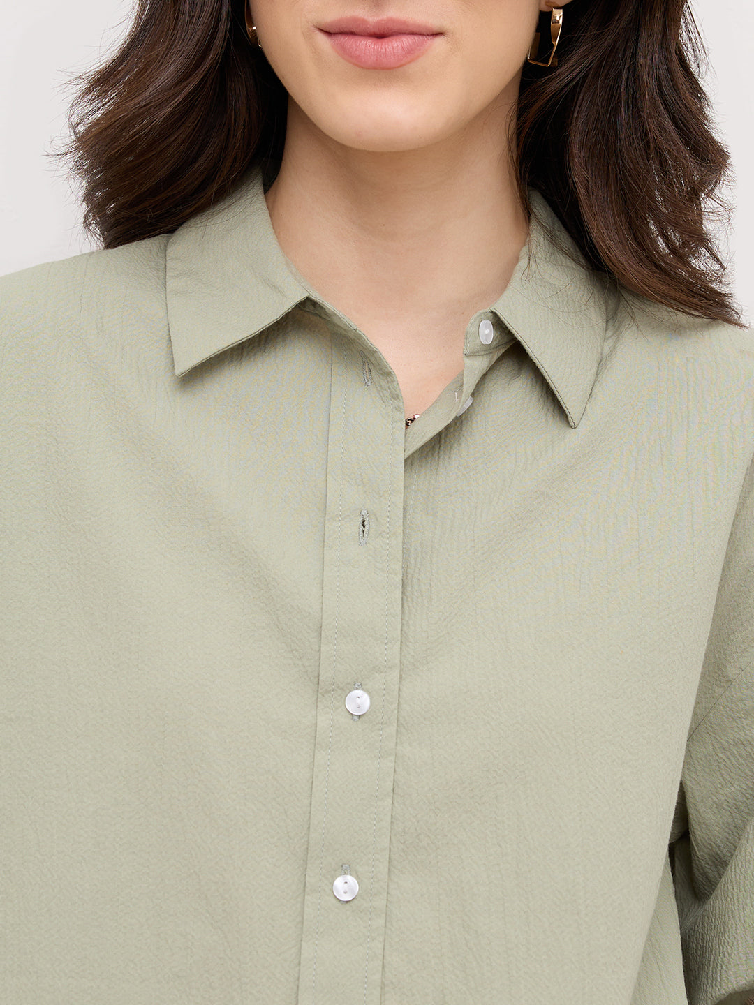 Sea Green Textured Oversized Casual Shirt