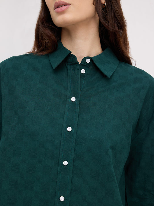 Sacramento Green Box Textured Oversized Shirt
