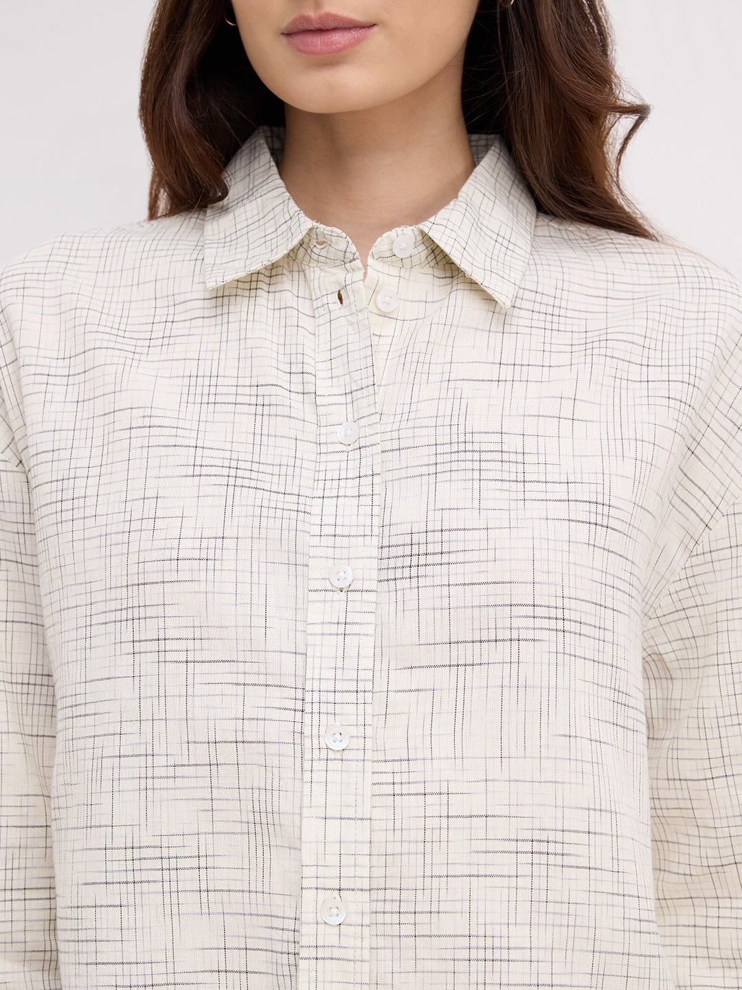 Multicolor Grid Line Printed Oversized Shirt