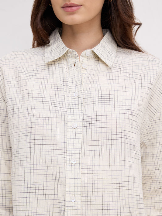 Multicolor Grid Line Printed Oversized Shirt