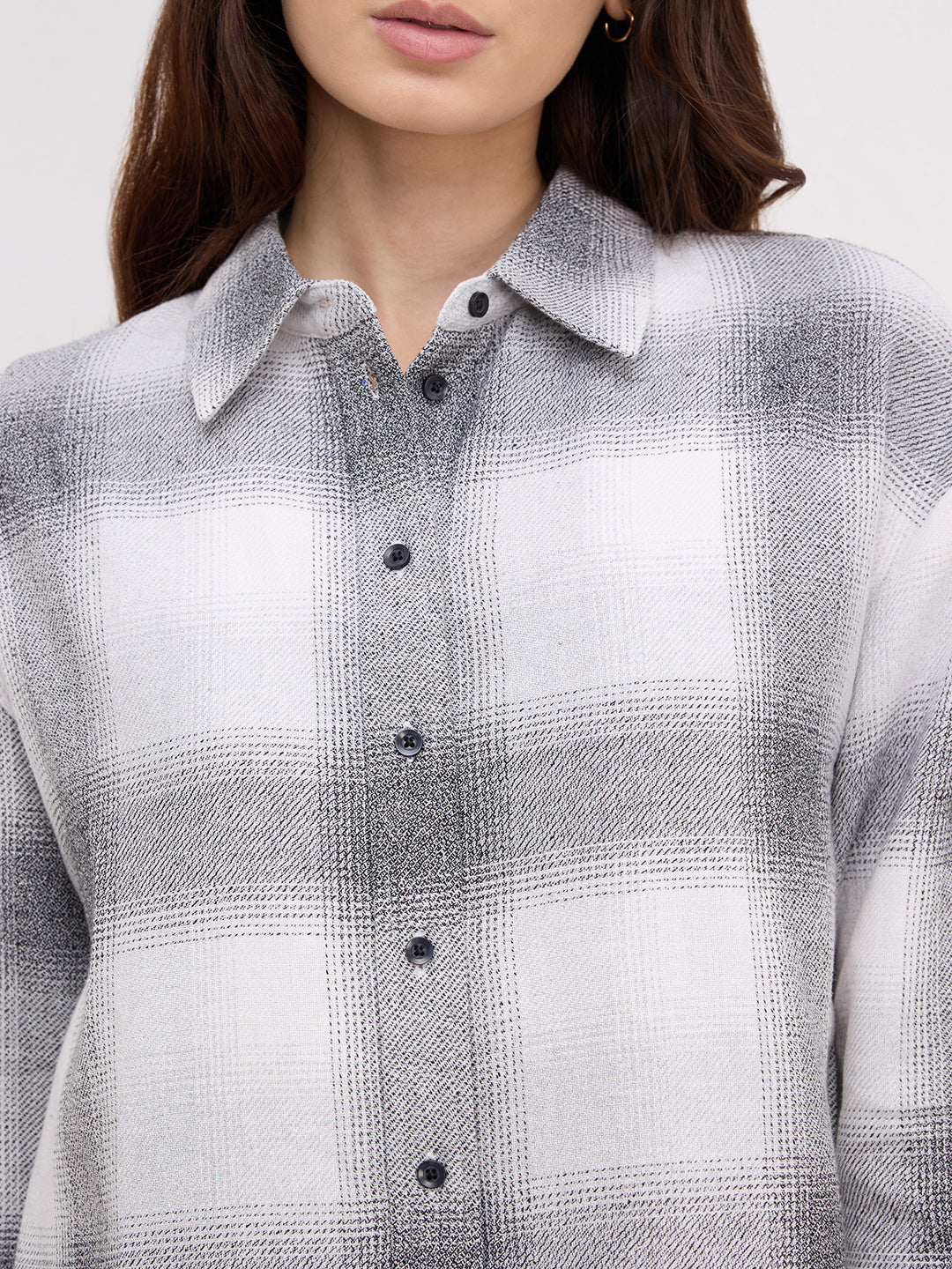 White & Black Fine Weave Broad Checked Oversized Flannel Shirt