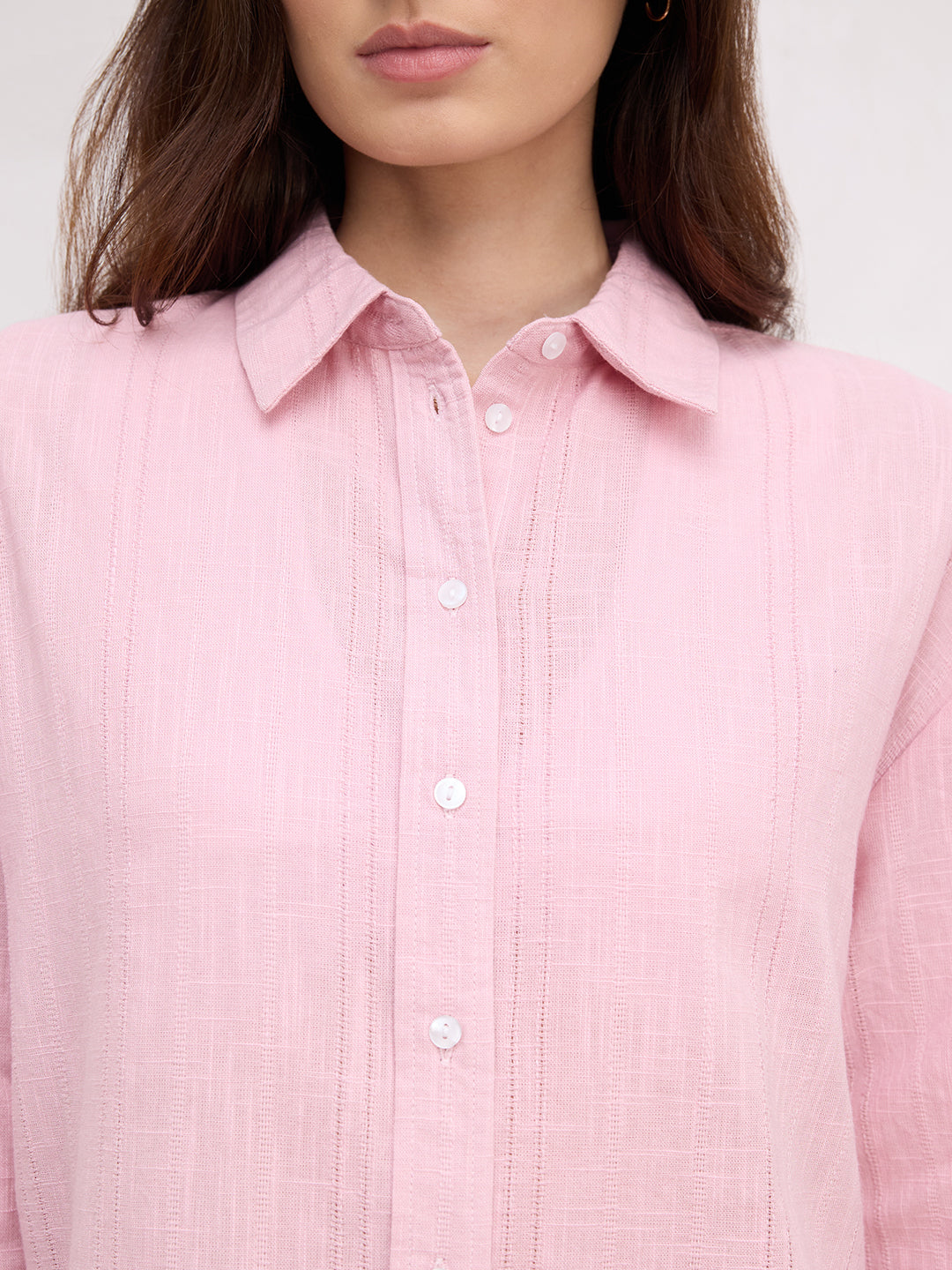 Soft Pink Air Striped Textured Overszsized Shirt