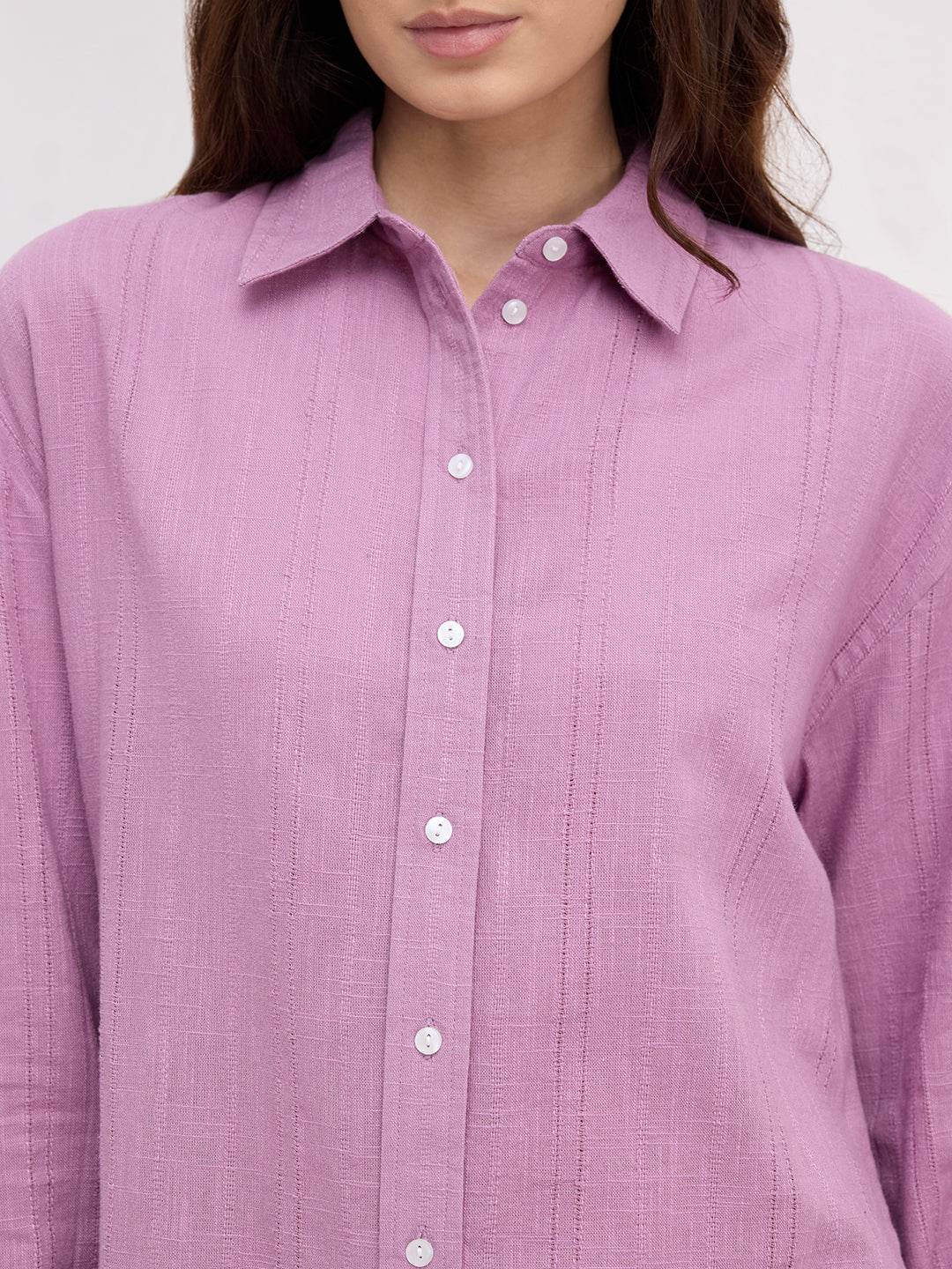 Heather Purple Line Textured Oversized Shirt