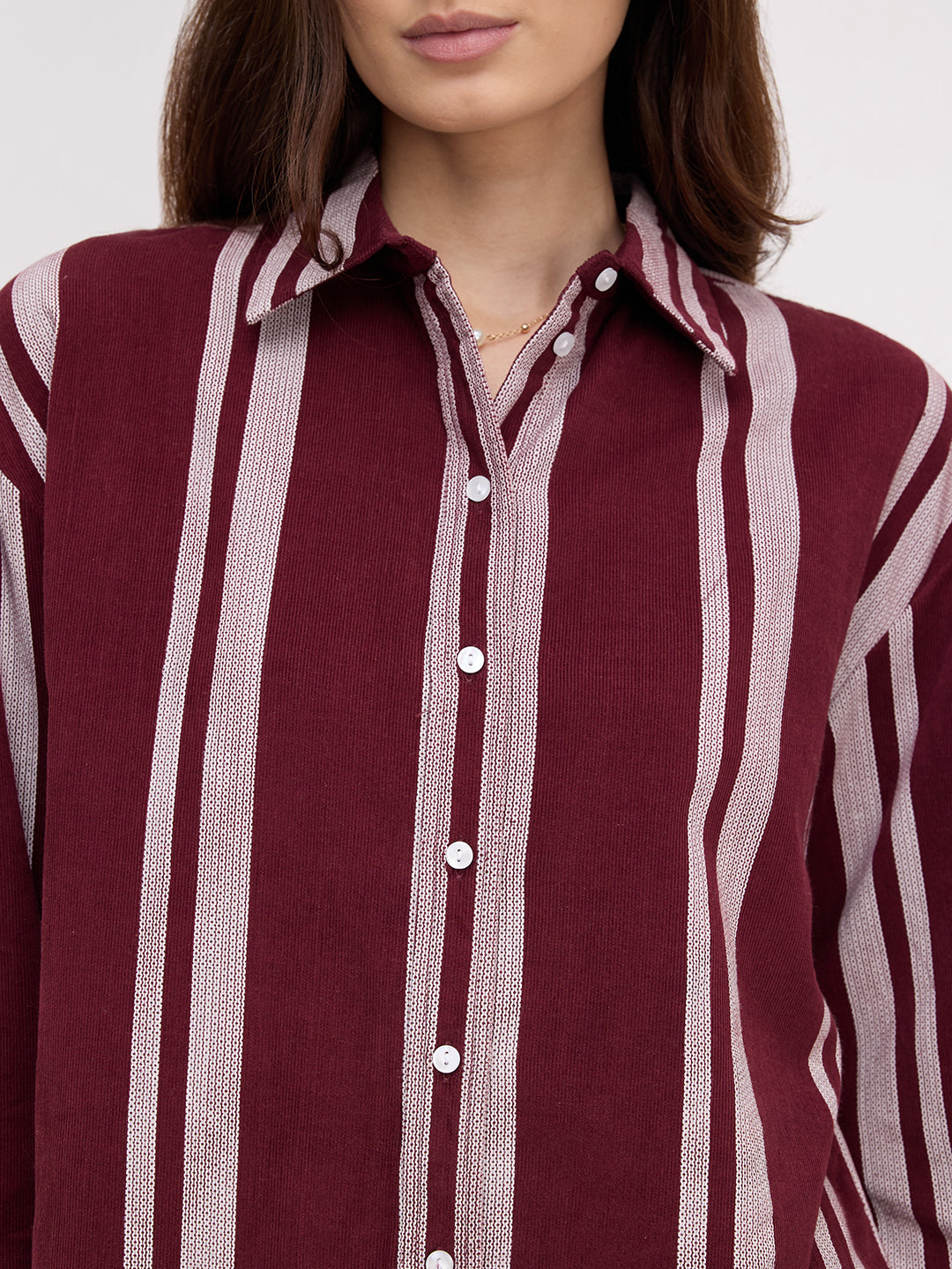 Crimpson Maroon Corduroy Striped Oversized Shirt