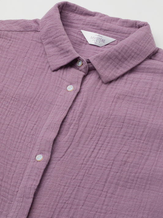 Solid Lavender Double Cloth Oversized Shirt