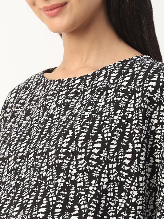 Black Abstract Printed Comfy Maternity Dress