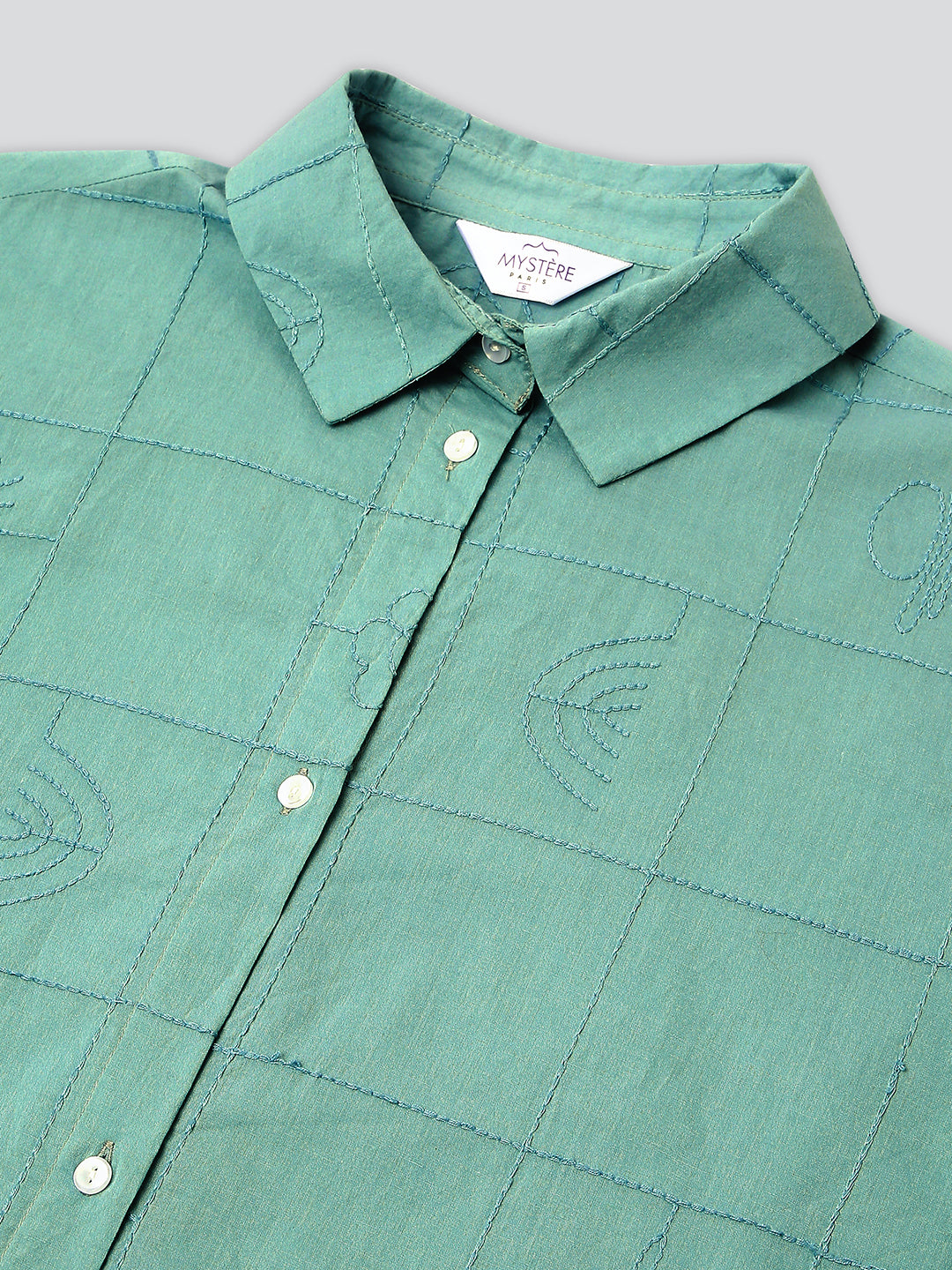 Turquoise Embroidered Oversized Shirt