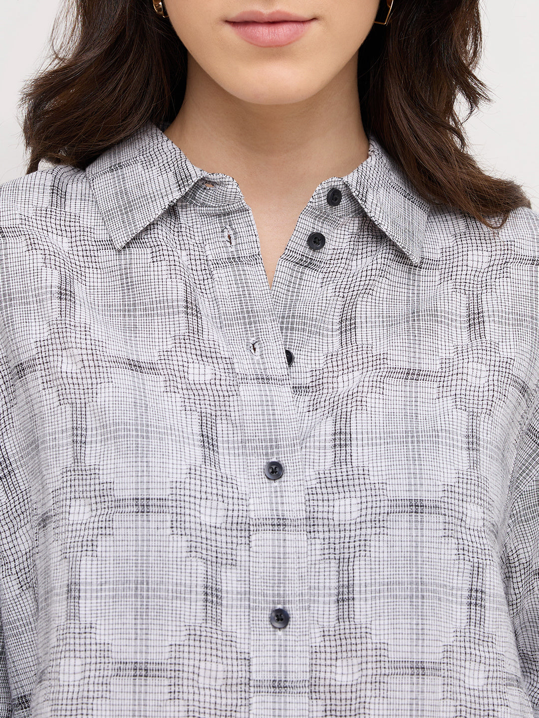 White & Black Gridlock Smokey Plaid Oversized Shirt