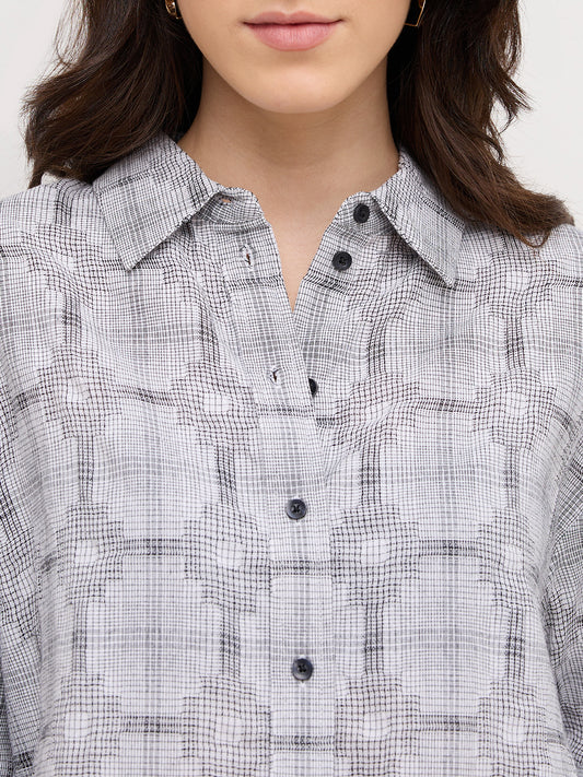 White & Black Gridlock Smokey Plaid Oversized Shirt