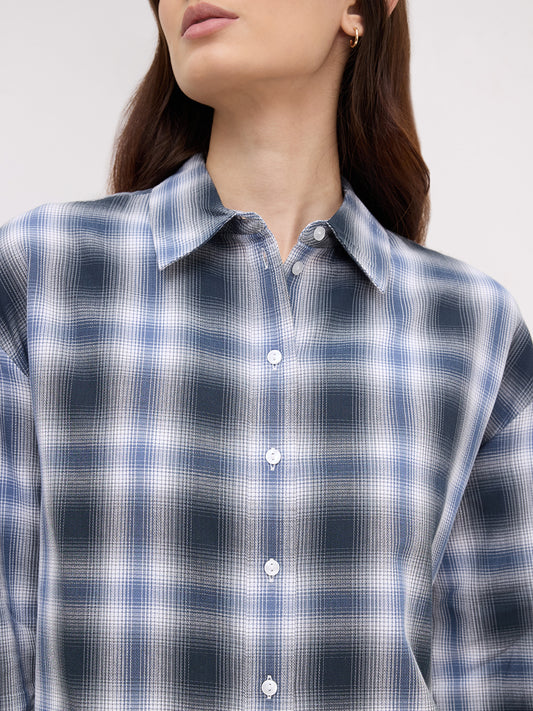 Navy Horizon Checked Oversized Shirt