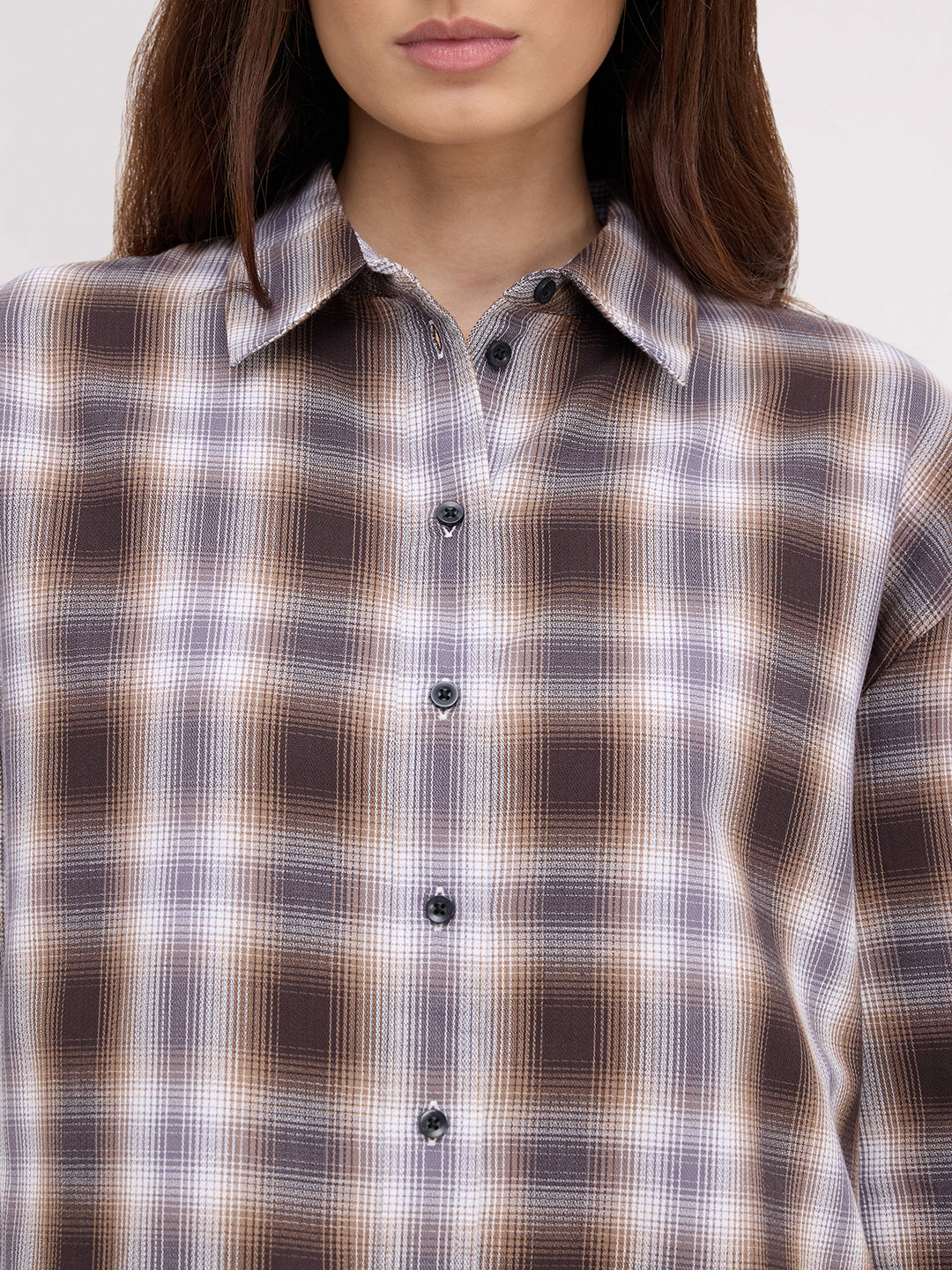 Mocha Horizon Checked Oversized Shirt