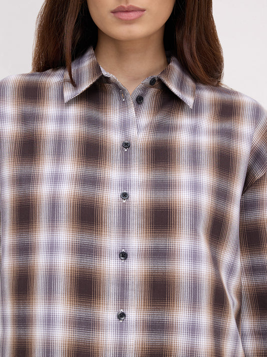 Mocha Horizon Checked Oversized Shirt