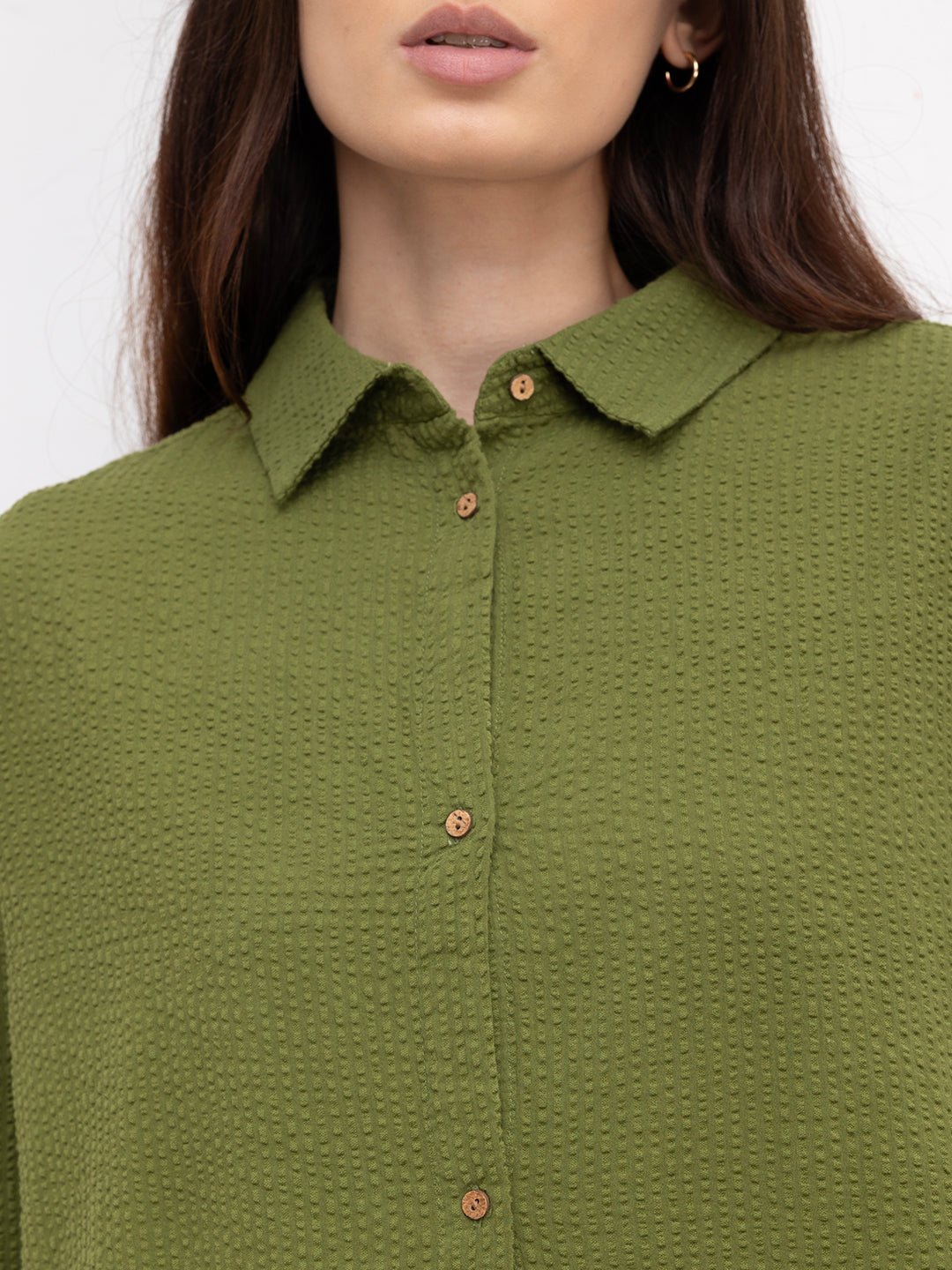 Olive Seersucker Oversized Shirt