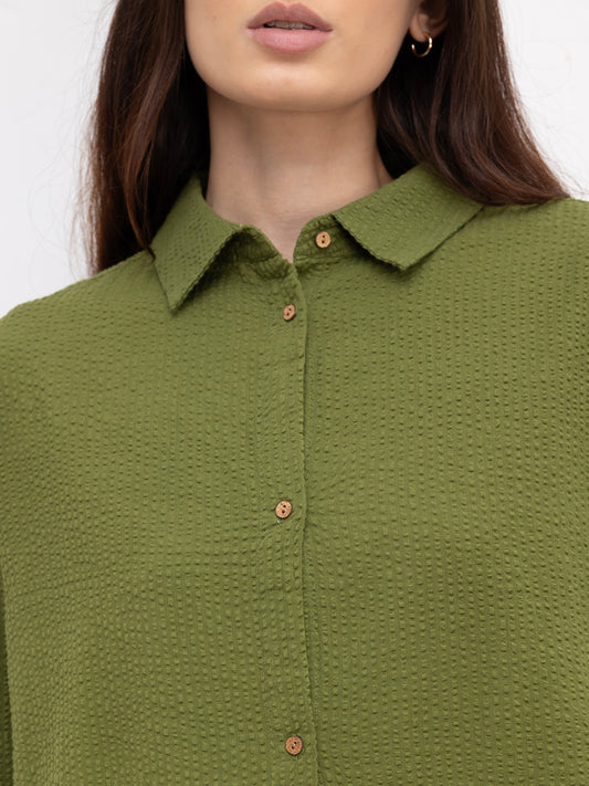 Olive Seersucker Oversized Shirt