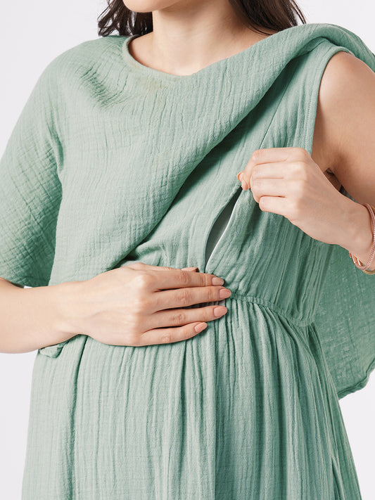Solid Seafoam Green Doublecloth Maternity Dress