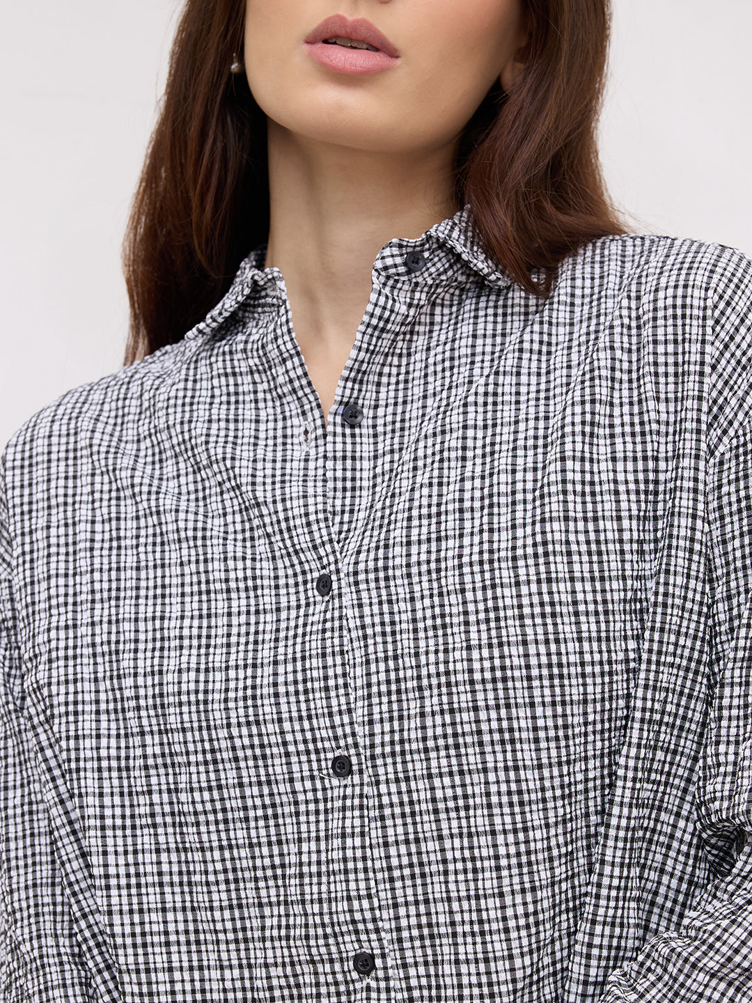 Black & White Tiny Checkered Seersucker Oversized Shirt