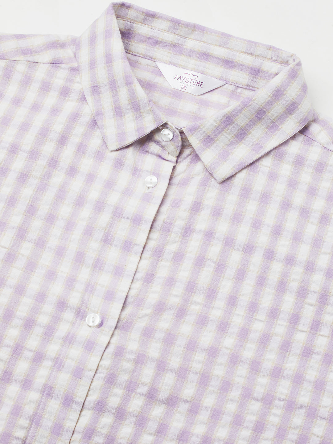 White & Lavendar Gingham Checks Oversized Shirt