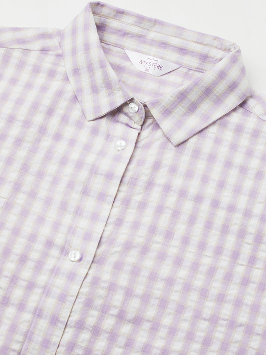 White & Lavendar Gingham Checks Oversized Shirt