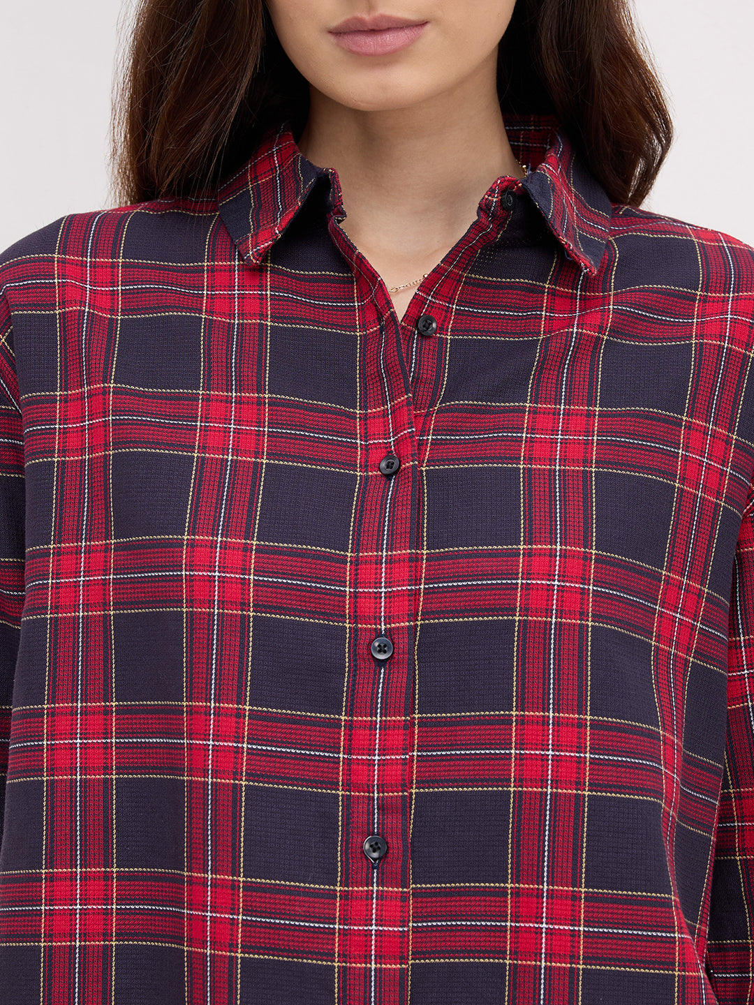 Red and Black Tartanique Checked Oversized Shirt