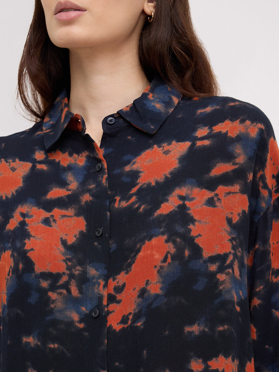 Black & Tangerine Tie- Dye Oversized Crepe Shirt