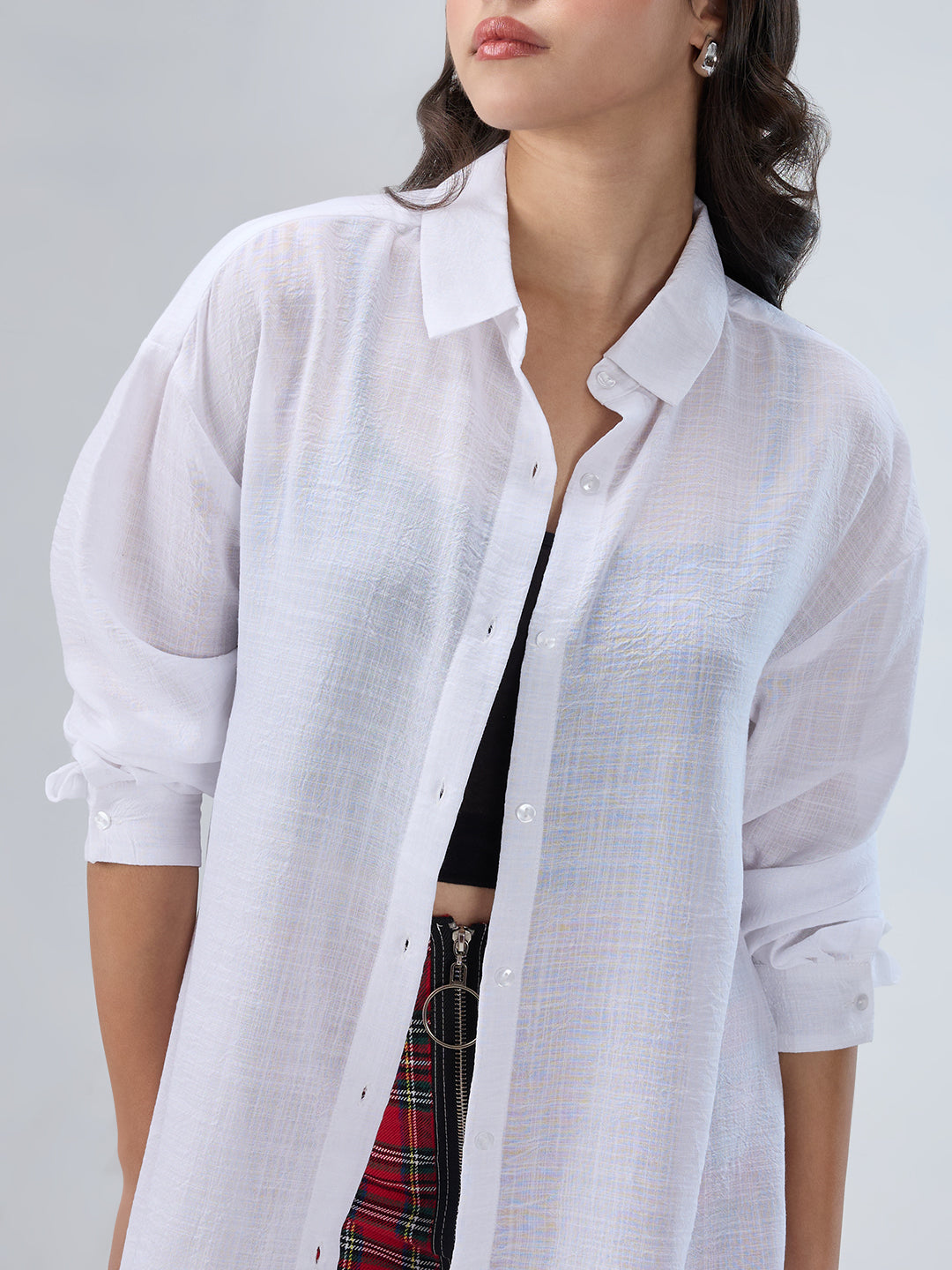 Pearl White Crinkled Oversized Shirt