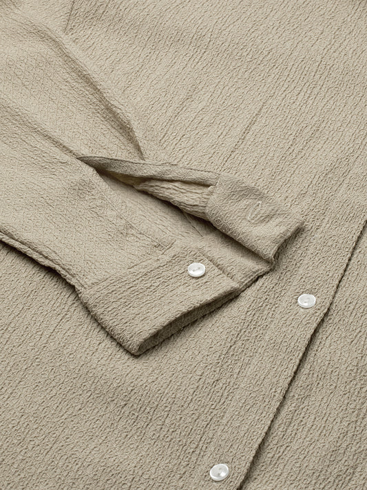 Beige Textured Oversized Shirt