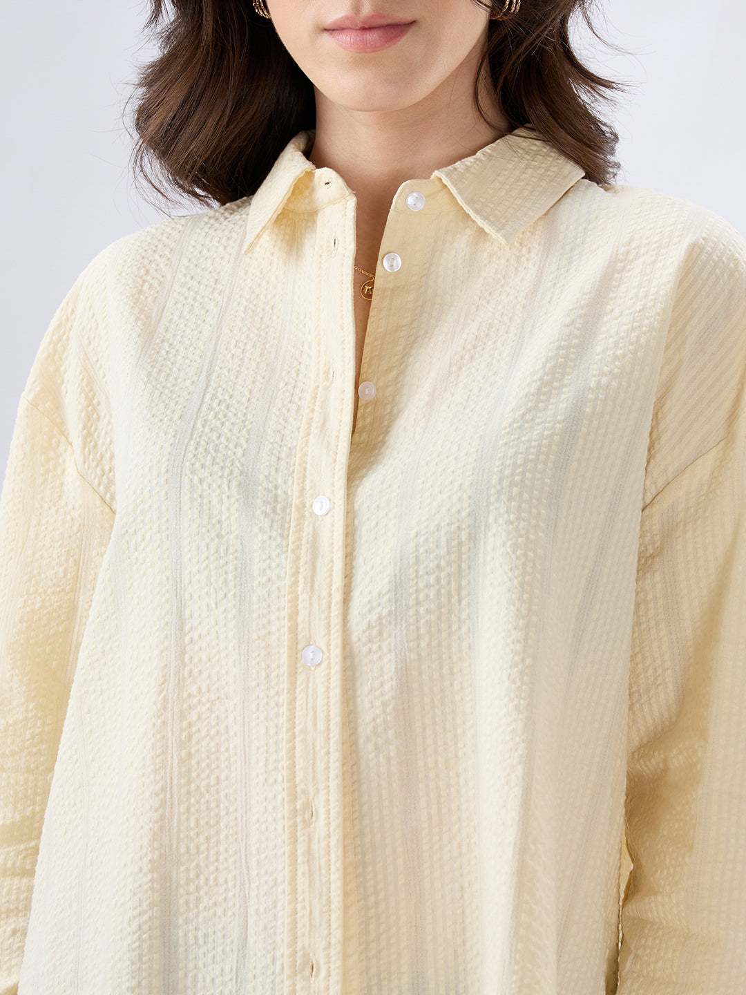Sunkissed Yellow Seersucker Oversized Shirt